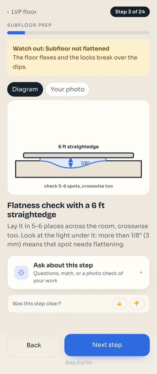 A guided step in the app
